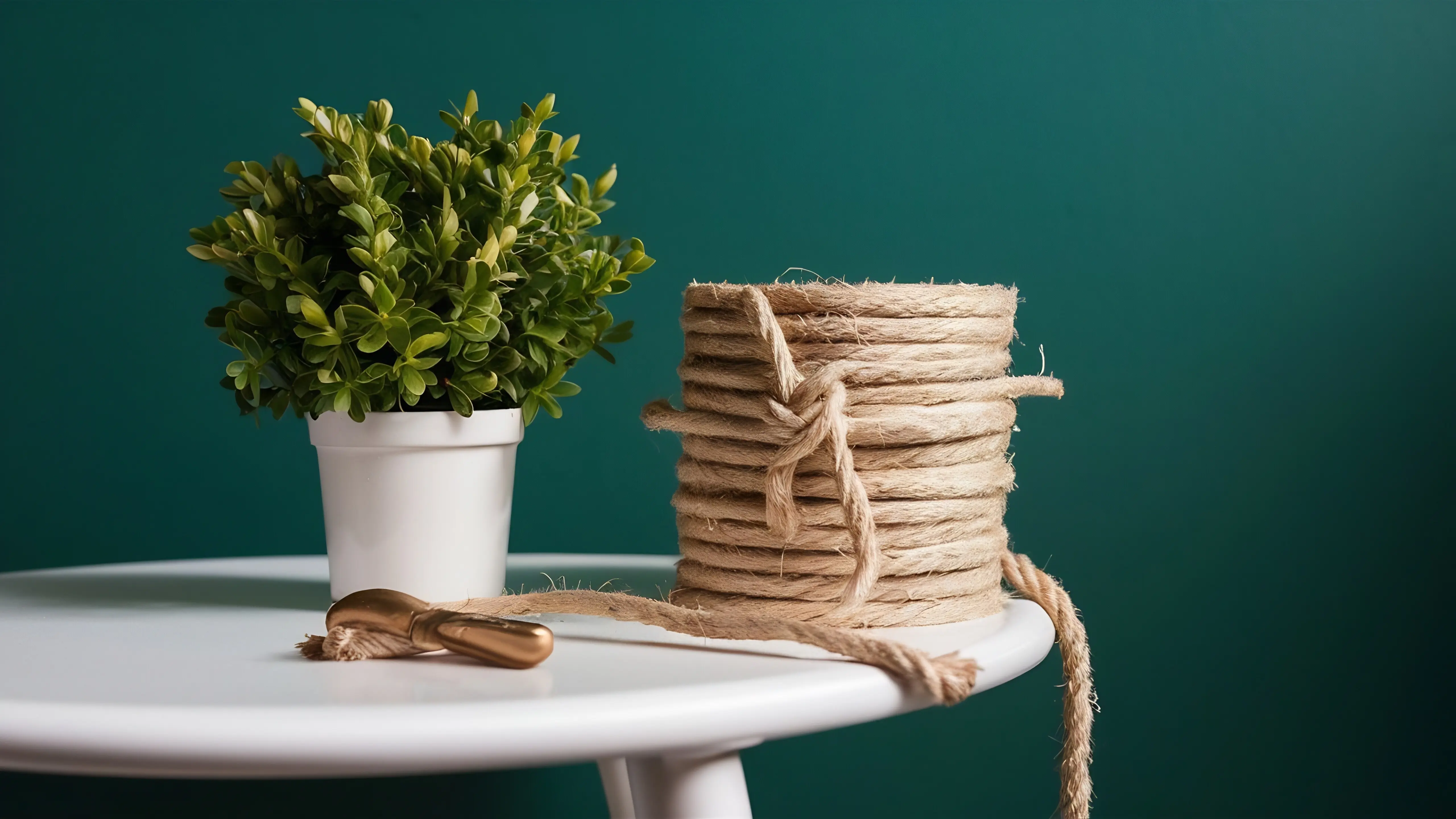 Schnalle einer Bastelschnur, isoliert an der Seite eines weißen Tisches.